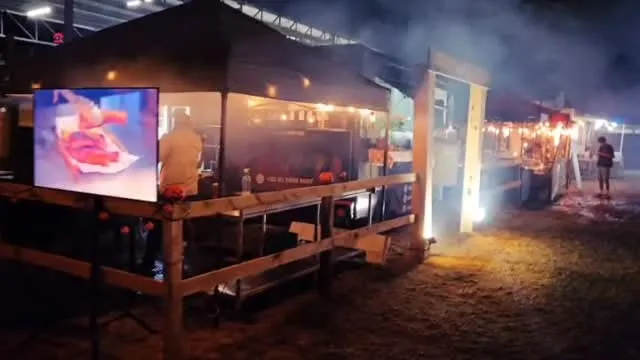El food truck de Wild Dogs de noche en un food park